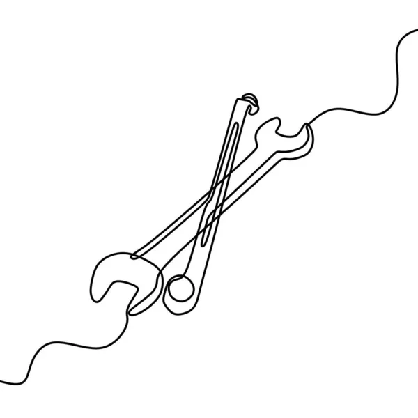 Una Singola Linea Disegno Della Chiave Della Chiave Inglese Dell — Vettoriale Stock