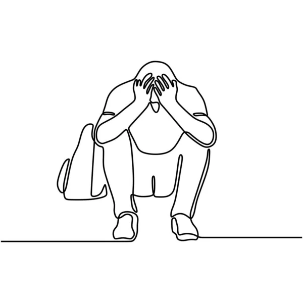 Nepřetržitá Kresba Člověka Depresi Smutný Starý Muž Sedí Sám Bolestí — Stockový vektor