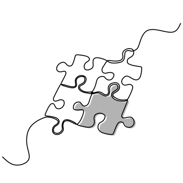 Disegno Continuo Una Linea Due Pezzi Puzzle Sfondo Bianco Icona — Vettoriale Stock