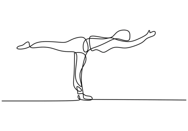 Een Lijn Tekening Van Mensen Doen Yoga Oefening Vector Illustratie — Stockvector