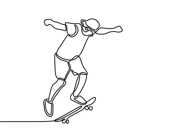 Kontinuierliche Linienzeichnung Des Skateboardspielers Thema Sport Vektor Illustration Glücklicher Junger — Stockvektor