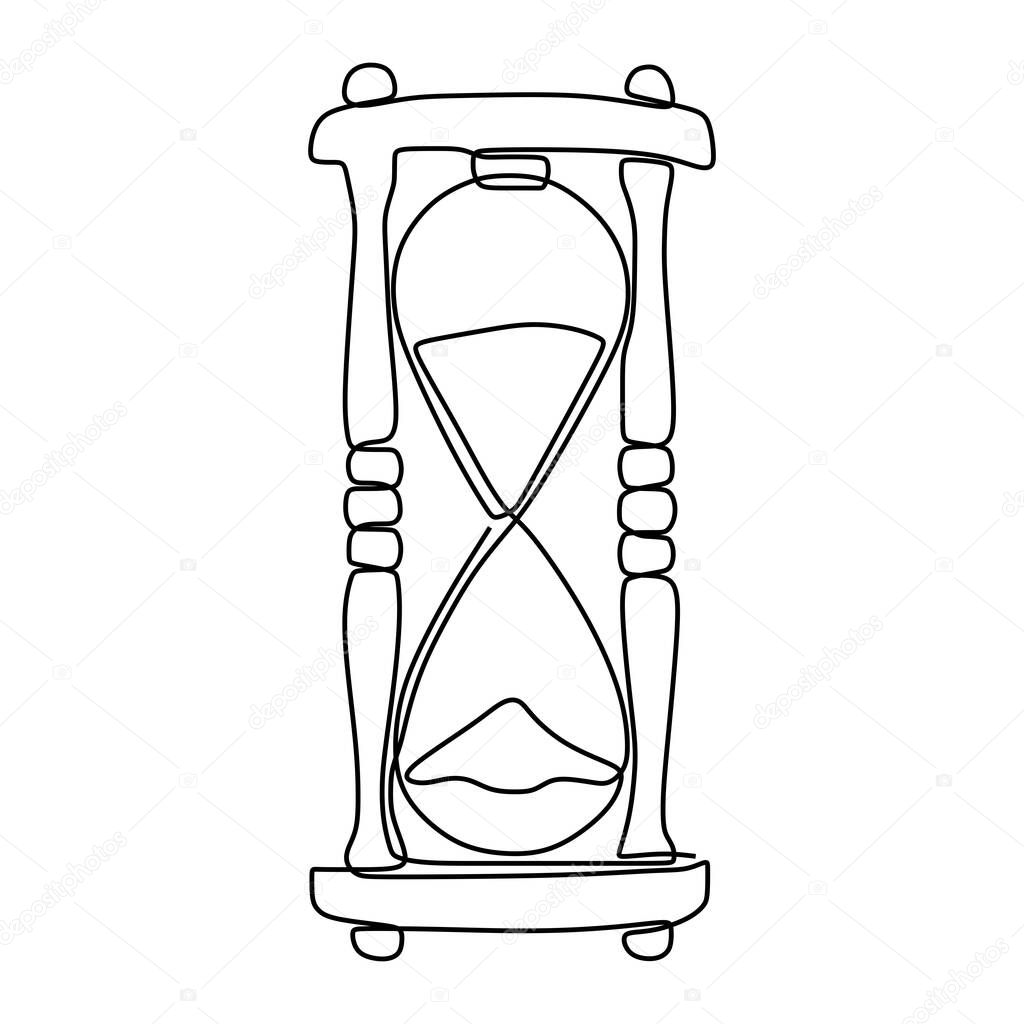 Hourglass - one line design style illustration isolated on white background. Time management, deadline concept. Minimalism design of traditional timer tools isolated on white background.