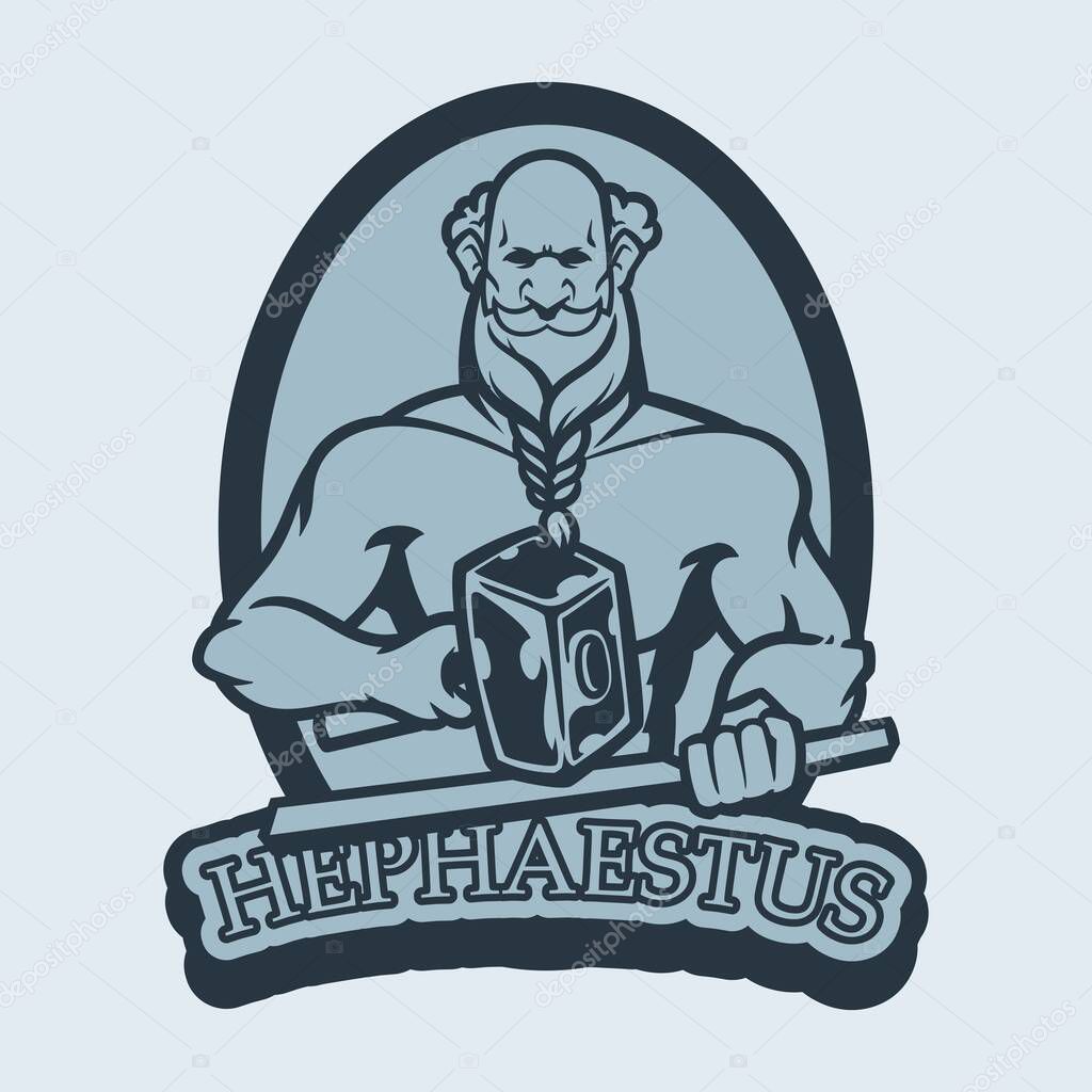 Mythology cartoon of famous ancient greece gods and goddess. Hephaestus the god of fire, metalworking, stone masonry, forges and the art of sculpture. Greek god and goddess vector illustration series
