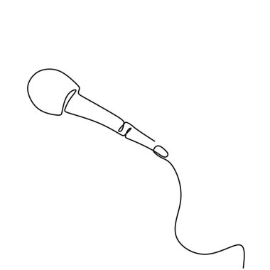 Ağ ve mobil için sürekli olarak çizilen mikrofon ikonu çizimi. Web ve mobil için bir satır yayın veya podcast. Ses kaydı konsepti. Modern minimalist doğrusal tasarım.