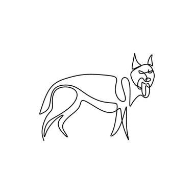 Köpek çizim vektörü beyaz zemin üzerinde izole edilmiş tek bir çizgi şeklini kullanıyor. Pug dog tasarımı silueti. Evcil hayvan logosu için logo sembolü. Vahşi yaşam kavramı, evcil hayvanlar, veterinerler.