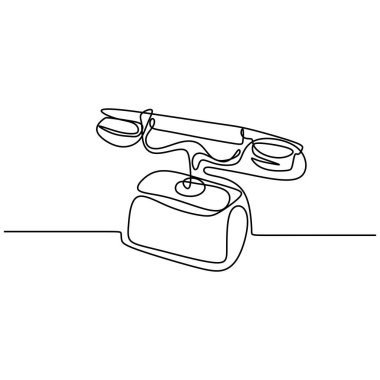 İletişim kurmak için eski antika bir telefonun sürekli çizimi. Klasik telefon konsepti. Retro klasik telekomünikasyon aygıtı konsepti tek çizgi çizim tasarım vektörü illüstrasyonu