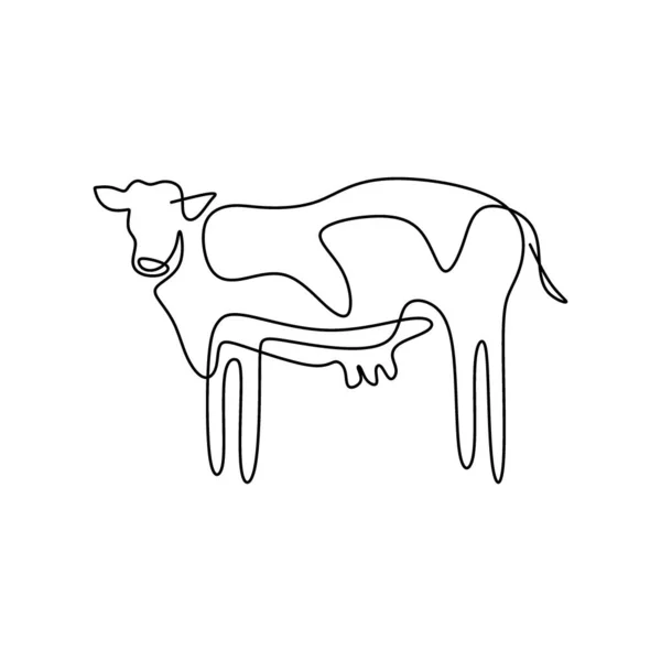 Silueta Diseño Una Línea Vaca Vaca Campo Concepto Animal Pueblo — Vector de stock