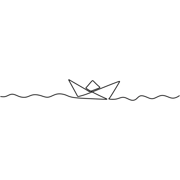 Непрерывная Линия Бумажного Корабля Изолированная Белом Фоне Оригами Корабль Бизнес — стоковый вектор