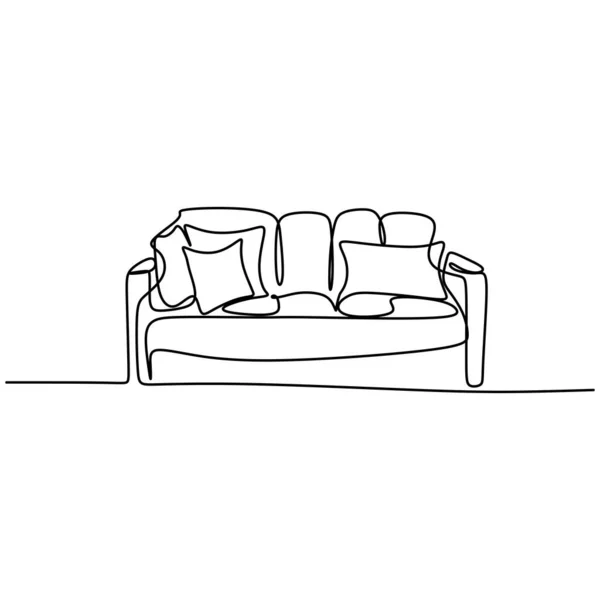 Непрерывный Однорядный Диван Подушками Мебель Кресла Интерьерный Эскиз Гостиной Одна — стоковый вектор