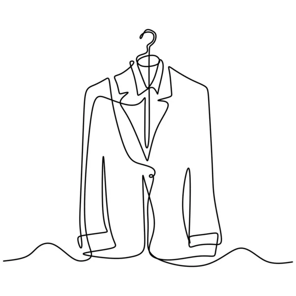 ハンガー上の絶縁ベクトルオブジェクトスーツの単線画 ハンガーをコンセプトにした服 白い背景に部屋のアイコンをフィット ミニマルなスタイル 連続ベクトル線図 — ストックベクタ