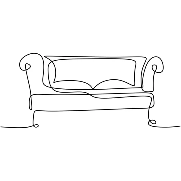 Sofá Continuo Una Sola Línea Dibujada Muebles Sillón Bosquejo Interior — Vector de stock