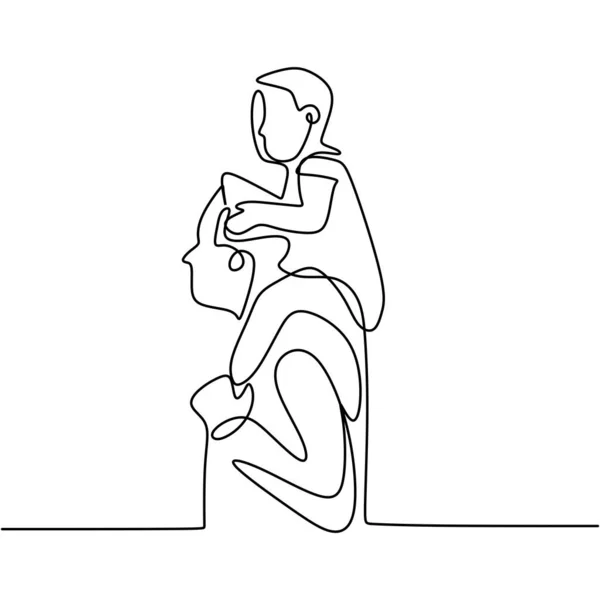 Continuous One Line Drawing Family Concept Small Girl Sitting His — Stock Vector