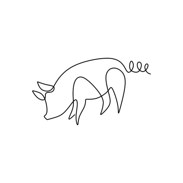 One Line Design Silhouette Pig Farm Animals Concept Isolated White — Stock Vector