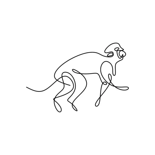 一只猴子的连续直线画 可爱的猴子为公司的商业标识身份 可敬的灵长类动物吉祥物概念的企业图标 被白色背景隔离 病媒图解 — 图库矢量图片