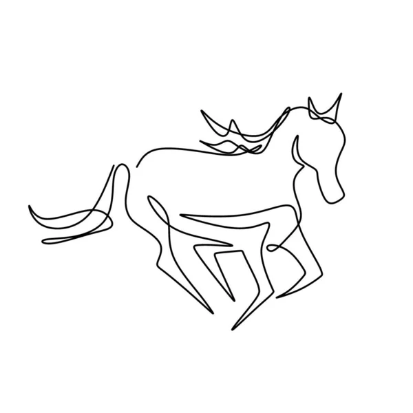 连续的单线绘图 马的标志优雅的小马 哺乳动物 在黑白矢量图上孤立地运行着的马 传单的概念 — 图库矢量图片
