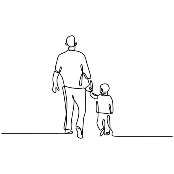 One Line Drawing Continuous Father Son Holding Hands Happy Daddy — Stock Vector