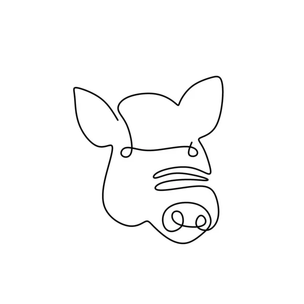 One Line Design Silhouette Head Pig Black White Vector Hand Royalty Free Stock Illustrations