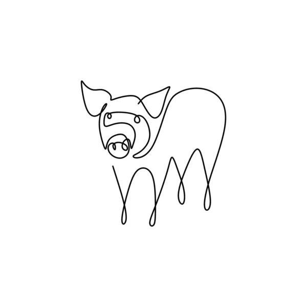 One Line Design Silhouette Pig Black White Vector Hand Drawn Royalty Free Stock Vectors