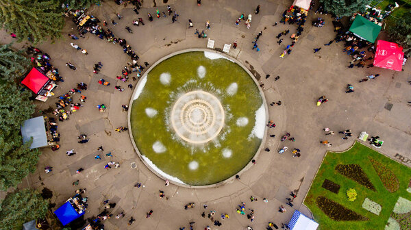 Vinnytsia Ukraine - October 07, 2017: Vinnytsia Food Weekend in central park. Aerial view.