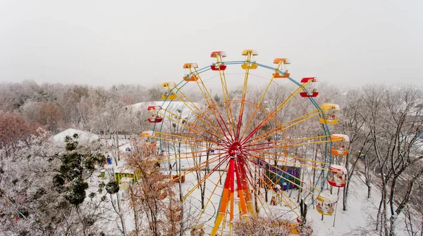 Ferris Wheel Central Park City Winter Aerial View — Stock Photo, Image