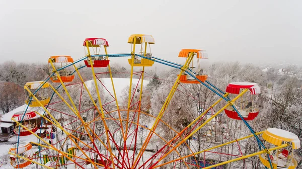 Grande Roue Dans Parc Central Ville Hiver Vue Aérienne — Photo