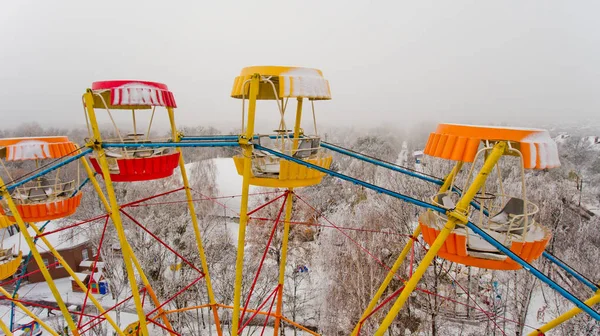 Grande Roue Dans Parc Central Ville Hiver Vue Aérienne — Photo