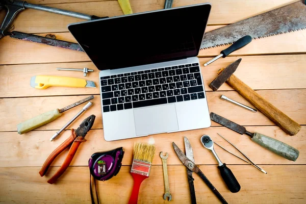 Computer Old Tools Wooden Natural Background — Stock Photo, Image