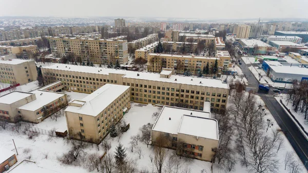 Vista Aérea Zona Cubierta Nieve Ciudad — Foto de Stock