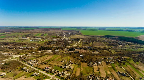 Vista Aérea Del Pueblo Típico Principios Primavera — Foto de Stock