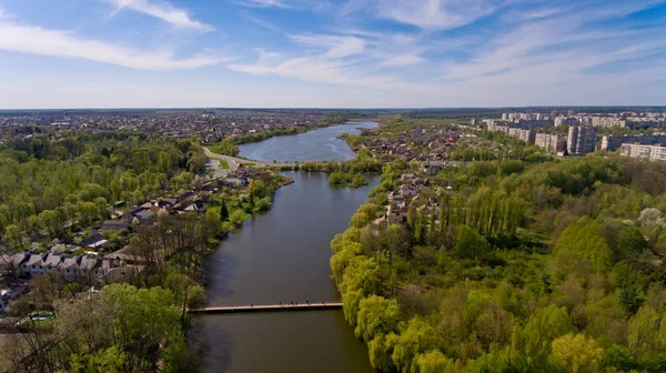 Bellissimo Paesaggio Sul Lago Sulla Città Vista Aerea — Foto Stock