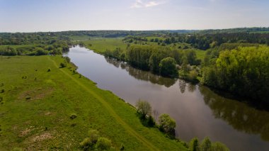 Güzel manzara nehir ve orman. Havadan görünümü.