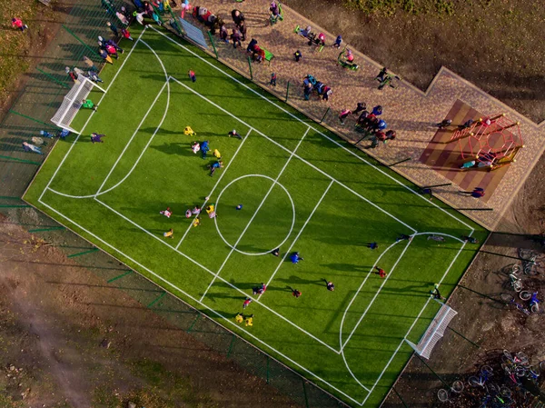 Groen Voetbalstadion Bovenaanzicht Vanuit Lucht — Stockfoto