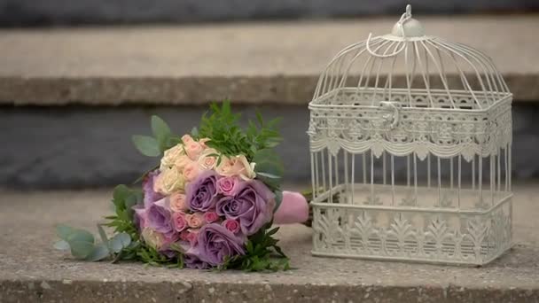Bridal bouquet with copy space. Close up. — Stock Video