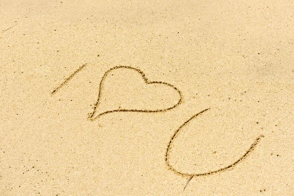 Uwielbiam Jak Podpisujesz Się Piaszczystej Plaży Kontekst Zbliżenie — Zdjęcie stockowe
