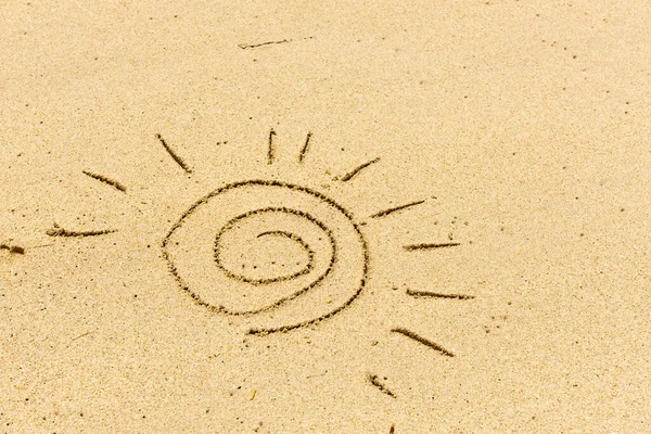 Image Sun Drawing Sand Sandy Background — Stock Photo, Image