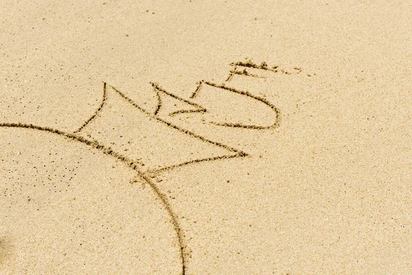 Close Image Ship Drawing Sand Sandy Background — Stock Photo, Image