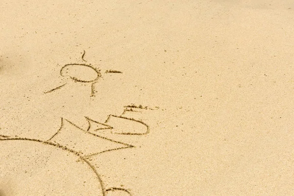 Image Ship Sun Sea Drawing Sand Sandy Background — Stock Photo, Image