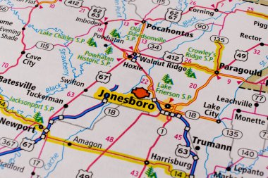 Jonesboro city on Usa travel map. Concept of travel. clipart