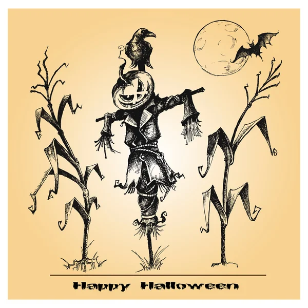 Coleção vetorial Halloween. Ilustração desenhada à mão. Arte de linha. Espantalho. — Vetor de Stock