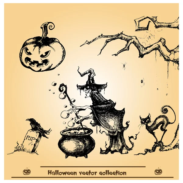 Halloween vector collection.Hand dibujado ilustration.Line arte . Vectores de stock libres de derechos
