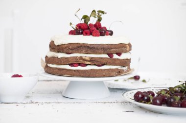 Kakao sünger kek krem şanti ve ahududu, kiraz 