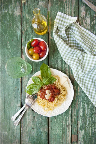 Vintage italiano (casa) Menú - Espaguetis italianos) pasta tomate sa — Foto de Stock