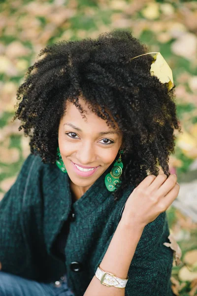 Autumn black woman portrait — Stock Photo, Image