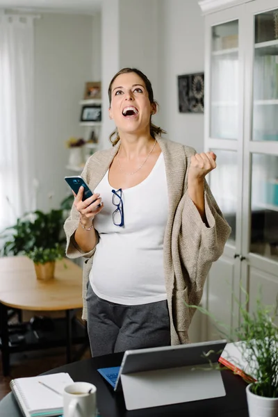 Exitosa mujer embarazada profesional que trabaja en casa — Foto de Stock