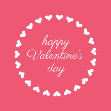 Mutlu Sevgililer günü hediye kartı beyaz elemanları - metin ve kalpleri çemberi yapılan sınır ile pembe renk. Sevgililer günü tasarımınız için vektör çizim.