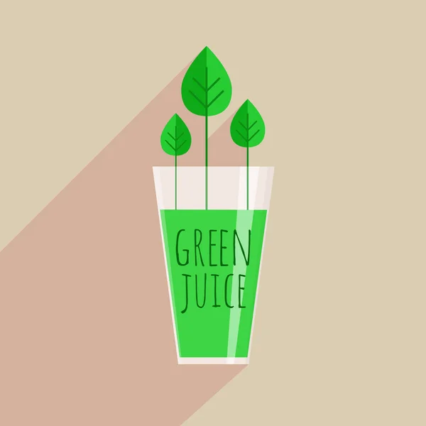 Jus vert dans un style plat tendance. Verre de boisson verte saine avec des feuilles en croissance dans le cadre de votre bien-être. Illustration vectorielle . — Image vectorielle