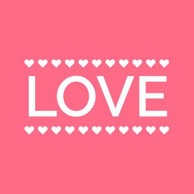 Küçük kalpler ile büyük aşk. Pembe bir arka plan üzerine beyaz metin. Aşk vektör tasarım öğesi.