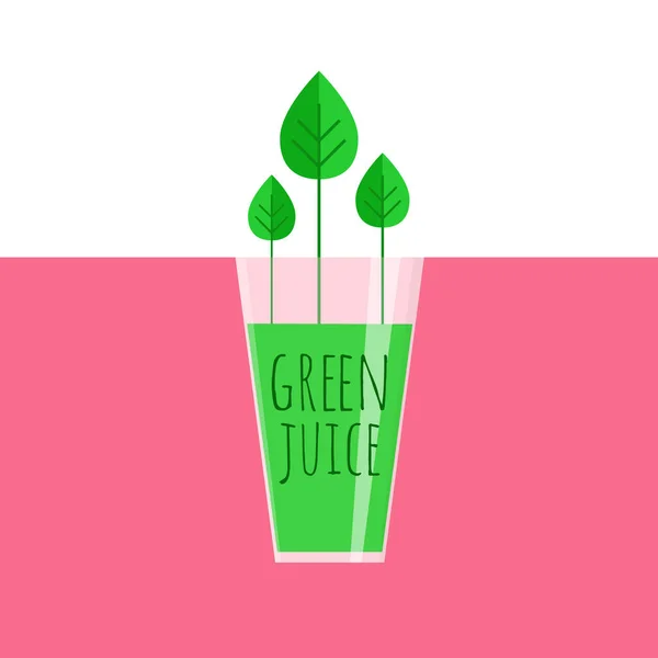 Copo de suco verde fresco com folhas crescendo fora dele. Ilustração vetorial de bebida verde saudável para o seu design . —  Vetores de Stock