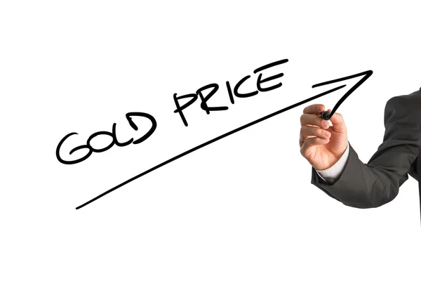 Subiendo el precio del oro tema con flecha y texto — Foto de Stock
