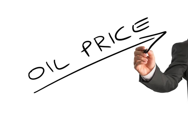 Rostoucí cena téma ropy s šipkou a textem — Stock fotografie
